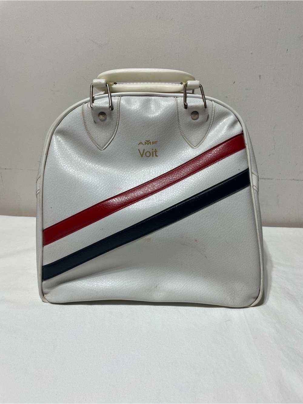 Vintage AMF Voit Bowling Ball Bag W/ Metal Rack Red White Blue